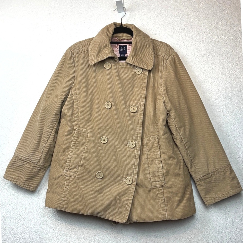 Gap Tan Corduroy Peacoat - XL - Double Breasted Pink Lining Preppy Boho Classic